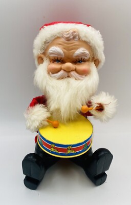 Vintage Yuletide Drumming Jolly Santa Claus Christmas Wind Up Toy 1978-image