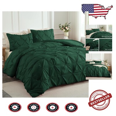 Elegant Dark Green Twin Pinch Pleat Comforter Set: Soft Microfiber Luxury-image