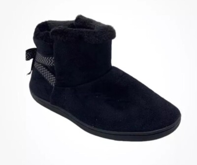 Isotoner Mallory Bootie Slippers for Women Black, Cozy with Bow Detail Sz 8 Us-image