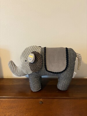 Pier 1 Imports Plush Eleanor Elephant Decorative Gray Pillow Standing Corduroy-image