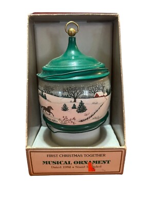 1982 Vintage Hallmark First Christmas Together Musical Ornament Wind Up Rotating-image