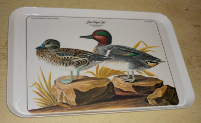 ITALIAN MELAMINE TRAY. JJ Audubon Green Winged Teal Duck Drake & Hen 17.5 