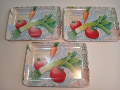 Set Of 3 6 X 4 Plastic Veggie Motif Trays Made In Italy Design Imports 1998-image