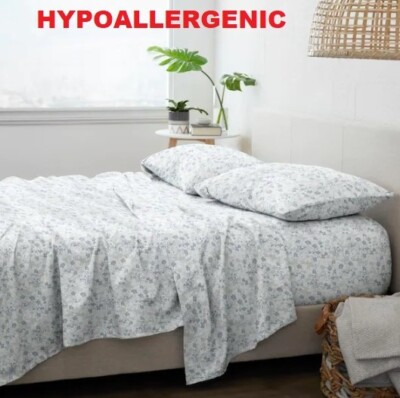 Becky Cameron Premium Ultra Soft 4PC LT Blue Patrn Microfiber King Sheet Bed Set-image