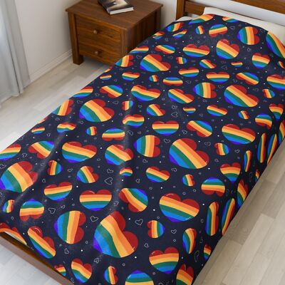 Rainbow Heart Pride Plush Blanket for Cozy Comfort, Snuggle Blanket, LGBTQ Print-image