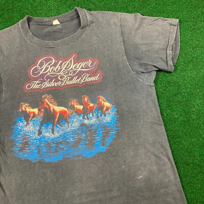 Vintage Bob Seger Shirt Mens L Black 1980 Against The Wind Single Stitch 80s USA-image