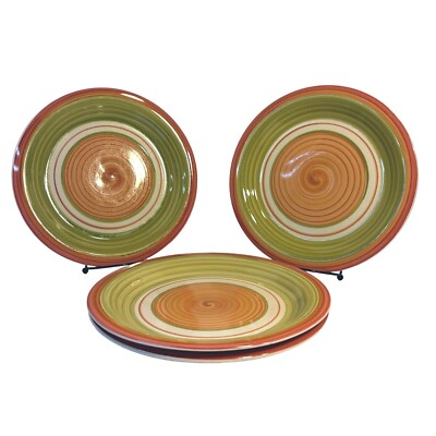 Pier 1 Imports Valencia Hand Painted Swirl Pattern Set-4 Ceramic Dinner Plates-image