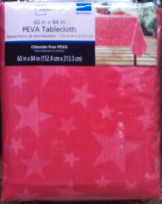 Mainstays PEVA Vinyl Rectangle Tablecloth 60in x 84in  Red w/Stars-Walmart  1004-image