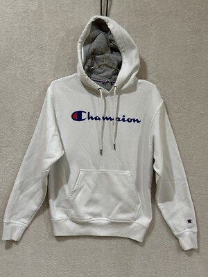 Champion Hoodie Sweatshirt Size Small White Spell-out Comfort Cozy-image