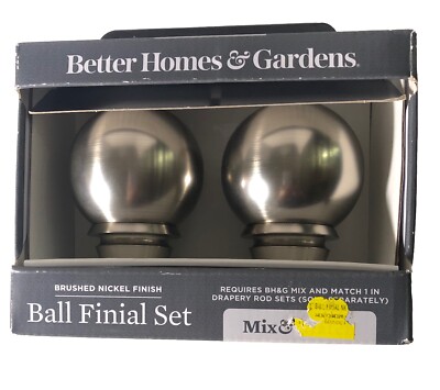 Better Homes & Gardens 2 Brushed Nickel Finish Ball Finial Curtin Rod Ends NEW-image