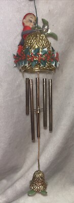 Vintage Pixie Knee Hugger ELF Mallet Glitter Holly BELL WIND CHIMES Atomic MCM-image