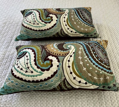 Pier 1 Imports Trow Pillows Set (2) Paisley Design 19”x 11”x 4”-image