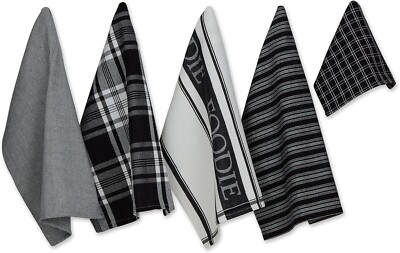 Everyday Black Collection Foodie Kitchen Set Dishtowel & Dishcloth Set-5 Piece-image