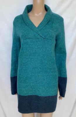 Soft Surroundings Sweater Teal Aqua Heather Gray Shawl Collar Cozy Long Top NEW-image