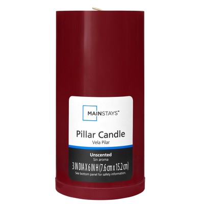 Unscented Decorative Pillar Candle 3x6 Red, solid color-image
