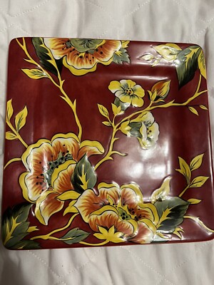 Cassandra Red Square Flower Plate by PIER 1 IMPORTS  - 10,5”-image