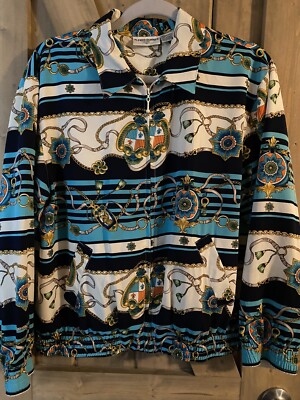 Alfred Dunner Vintage Nautical Bomber Jacket, Coat, Wind-Breaker, Chain-Link-image