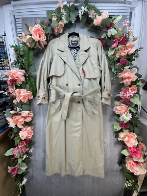 Vintage 90s Coat Women Size 8 Jacket Long Rain Wind By Portrait Brand Belted-image