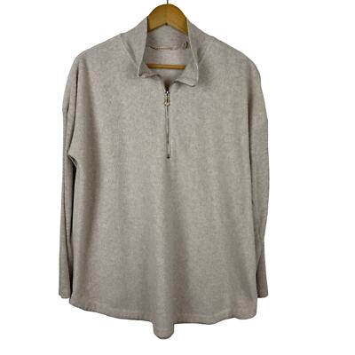 Soft Surroundings Womens Quarter Zip Sherpa Pullover Sz L | Comfort Cozy Neutral-image