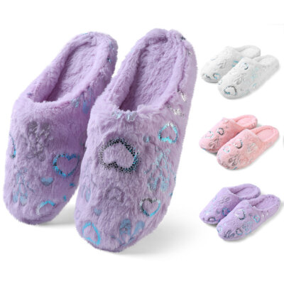 Aerusi Women Fuzzy Faux Fur Slippers Memory Foam Anti-Slip House Bedroom Shoes-image
