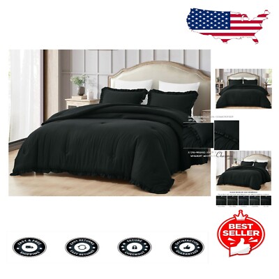 3-Piece Black Microfiber Comforter Set - Cozy Full Size Bedding for All Seasons-image