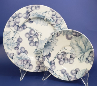 Pier 1 Imports Vineyards Salad Plate & Saucer Blue Grape Design England-image