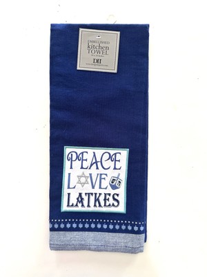 Hanukkah Kitchen Towel Peace Love Latkes Embellished Linen Look Cotton Cloth NWT-image