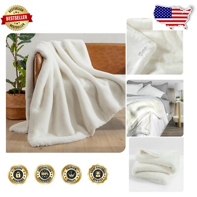 Heavyweight White Faux Fur Throw Blanket - Cozy and Fuzzy Comfort for Winter-image