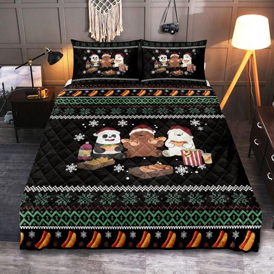 Personalized We Bare Bears Christmas Bed Set Quilt for Cozy Winter Decor-image