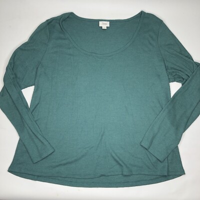 Jenni Intimates Macy’s Womens Waffle Knit Teal Long Sleeve Lounge Sleep Top XXL-image