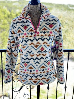 Eddie Bauer Size Extra Small Soft Faux Fur Plush Quarter Zip Fleece Pullover NWT-image