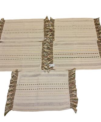 Pier 1  Placemats Set of 5 Beige Multicolor ￼Fringe 13x 20 Boho 100% Cotton-image