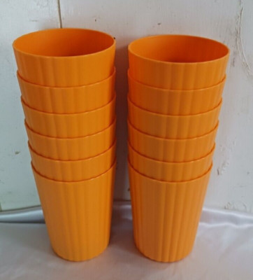12   pcs Mainstays Plastic ribbed Tumblers 18 oz orange-image