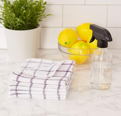 White/Eggplant Stripe Blend Cotton Scrubber Dishcloth  -6 Piece-image