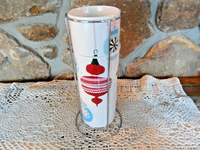 NEW PIER 1 IMPORTS STACKING CHRISTMAS ORNAMENT COFFEE CUPS MUG METAL HOLDER-image