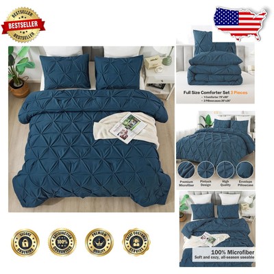 Microfiber Navy Blue Comforter Set - Full Size with Down Alternative Filling-image