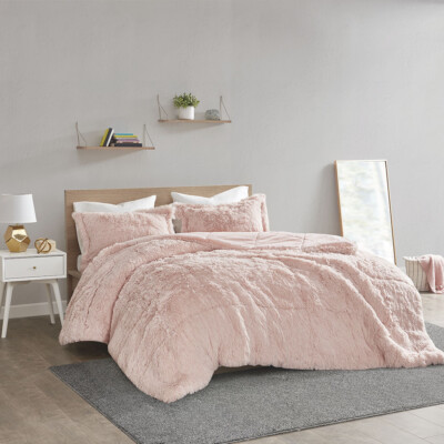 SUPER ULTRA SOFT PLUSH WARM RICH COZY PINK FAUX FUR LUXURIOUS COMFORTER SET-image