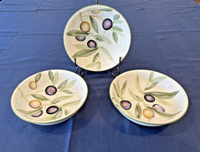 Pier 1 Imports Sorrento Bowls Earthenware 8.75” Diameter Olive Design Set of 3-image