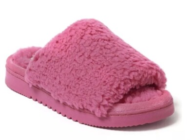DEARFOAMS Womens Pink Faux Fur Slides Size Small 5-6 Memory Foam Cozy New-image