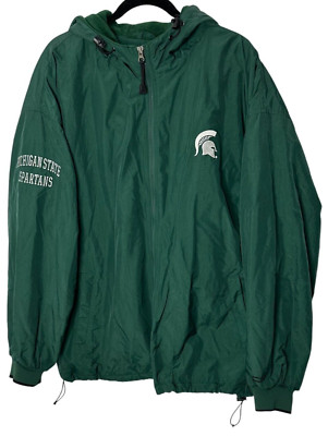 VTG Y2K 90s Michigan State Spartans Wind Breaker Jacket 2XL Green Mens Full Zip-image