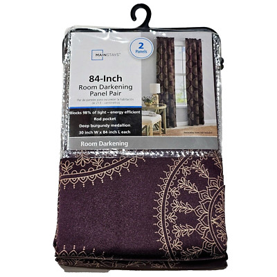 Mainstays 30x84in L Room Darkening Panel Pair Deep Burgundy Medallion-image