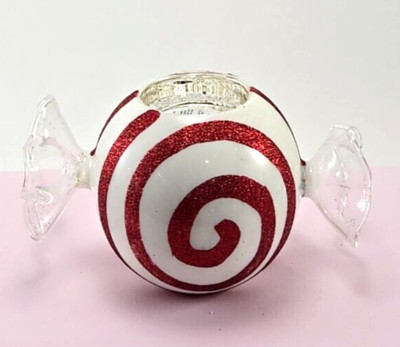 VTG Pier 1 Christmas Blown Glass Tea Light Candleholder peppermint design-image