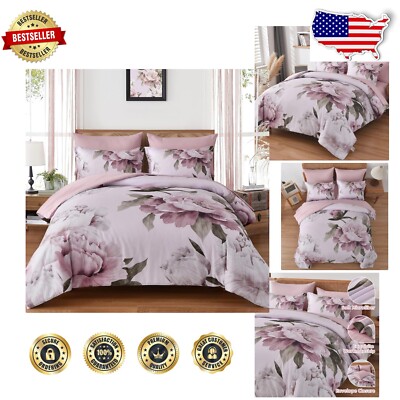 Cozy 7-Piece Full Size Comforter Set with Pink Floral Design - Machine Washable-image