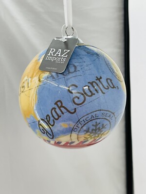 RAZ Imports 4212562 Dear Santa Map Ball Ornament, 5” Plastic 🎄-image