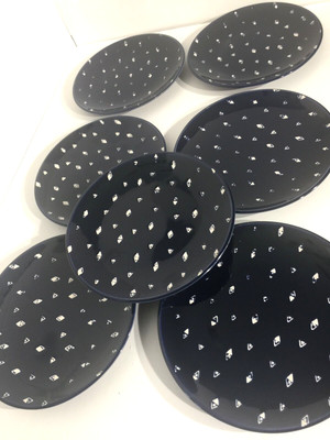 Pier 1 Imports Blue Hand Painted Salad Plate Stoneware 4124018 Set 7 NWT-image