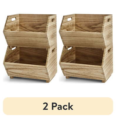 Better Homes & Gardens Adult Natural Wood Stacking Storage Bin Set 2-Piece-image