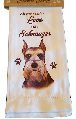 Schnauzer Kitchen Dish Towel Dog Pet Theme All You Need Is Love Cotton 18x26 -image