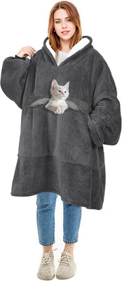 Oversized Wearable Blanket Hoodie with Large Pocket, Warm Super Soft Cozy Sherpa-image