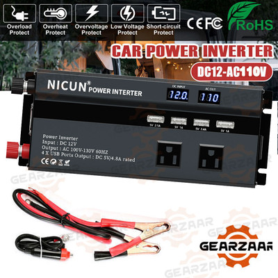 4000W Car Power Inverter DC 12V To AC 110V Sine Wave Solar Converter LCD USA C-image