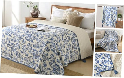 Ultra Soft Pre-Washed Quilted Throw Blanket, Floral Printed Tassels Fringed -image